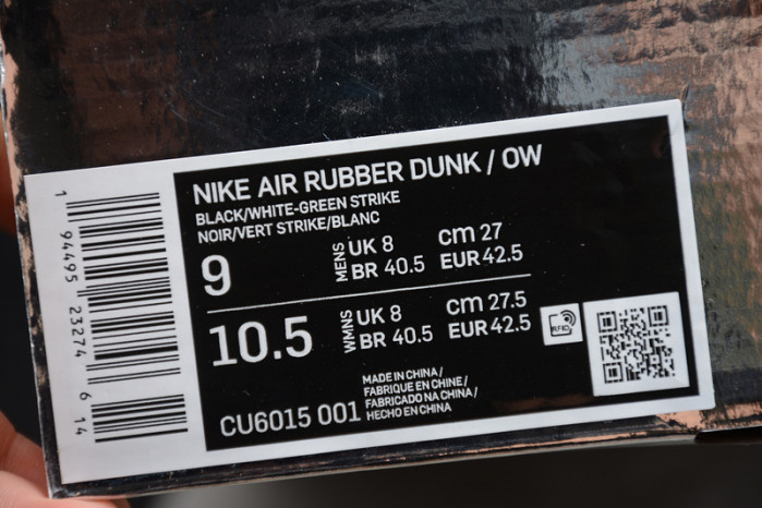 off-w x nike air rubber dunk “green strike” cu6015-001